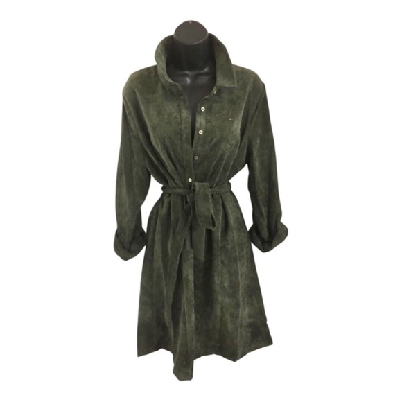 Tommy Hilfiger olive green corduroy button down collared tunic shirtdress size12 - Picture 1 of 17